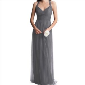 Bill levkoff Crisscross Strap Tulle A-Line Gown